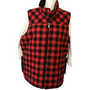 Jane Ashley Red Black Plaid Quilted Puffer Vest Vest Size XL